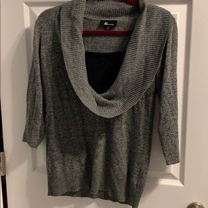AB Studio Grey Sweater with Black Lace Insert
